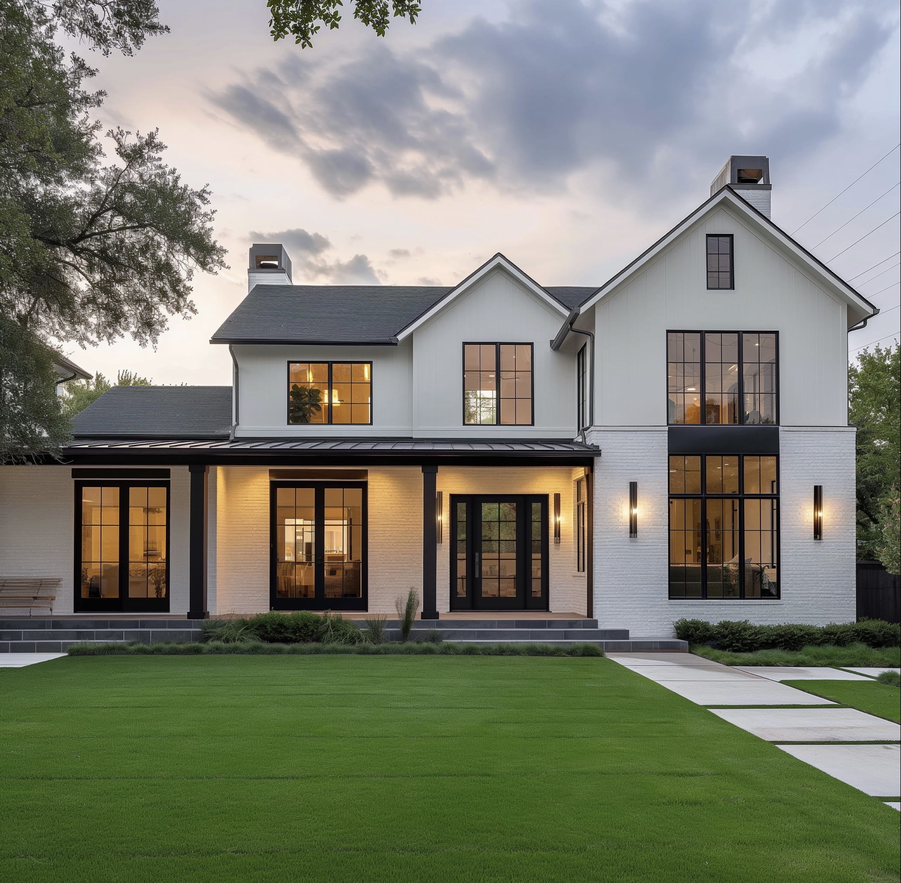 Modern home with large black-framed picture windows